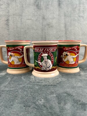 3 Warner Brothers Polar Express Mugs Fresh Hot Chocolate Christmas