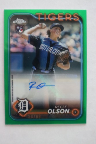 2024 Topps Chrome Autographs Reese Olson #RA-RO Green Refractor /99 (AU, RC)
