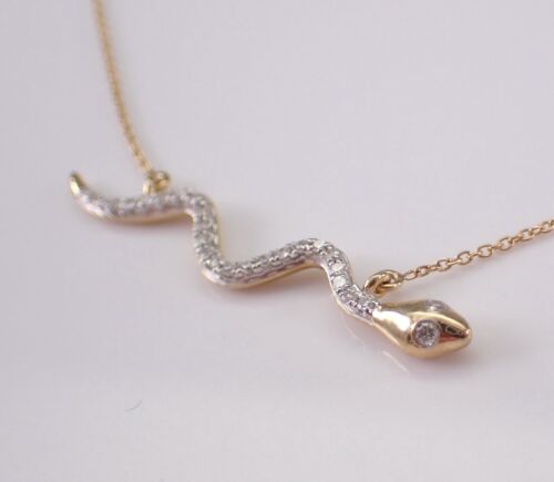 Yellow Gold Snake Station Necklace Pendant Chain Choker Charm - Picture 3 of 5
