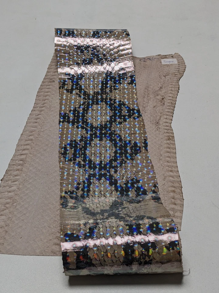 Python Print Showgirl Elaphe Snake Skin Snakeskin Leather Metallic Dots Taupe - Image 3 of 3