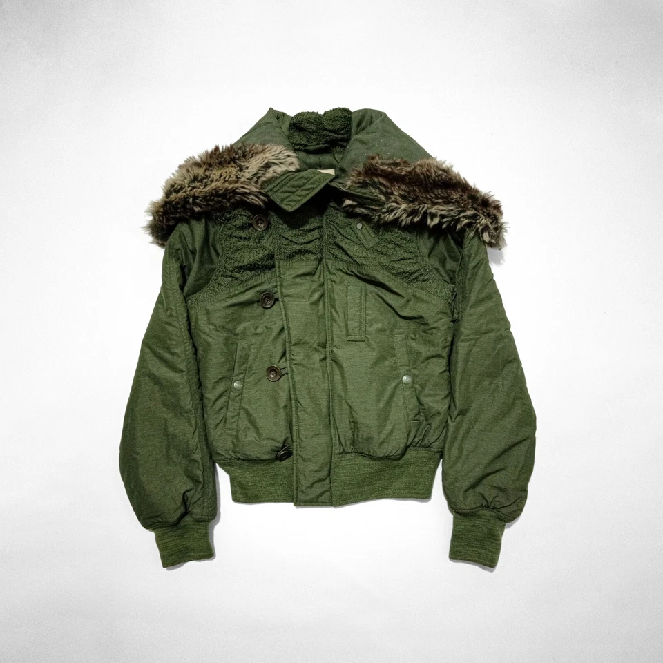 diesel fishnet detail fur hooded bomber jacket S OLIVE DESIGNER Y2K MILITARY PRM - Image 3 of 4