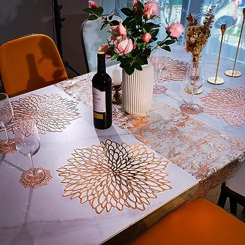 18 Pairs Rose Gold Placemats & Coasters 36 Pcs Bulk Metallic Pressed