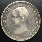🇪🇸 ESPAÑA 1891 5 Pesetas - Moneda Alfonso XIII 🇪🇸