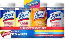Lysol Disinfecting Wipes 80 Count, Pack of 4 Package May Vary 