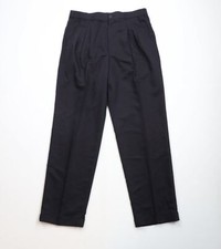 Vtg 90s Streetwear Mens 34x32 Faded Wool Blend Wide Leg Chino Pants Dark Blue
