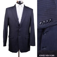 40L Jones New York Mens Jacket Blazer Coat 3 Button Blue Stripe Wool EUC