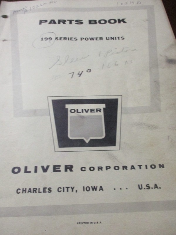 Oliver 199 Series Power Units Gas & Diesel Parts Book 1954
