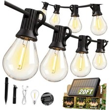 Solar String Lights Outdoor Waterproof IP65, Shatterproof with LED Bulbs 20FT
