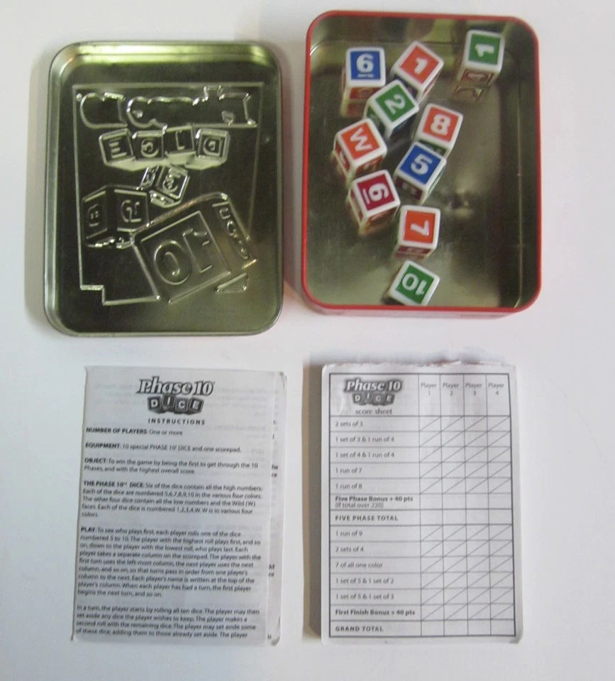 Phase 10 Dice Game Tin box Fundex 2004 No. 2721 Complete - Image 2 of 3