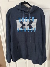 Under Armour Men's Blue Fleece Pullover Hoodie, Hooded, Graphic Print, Size L