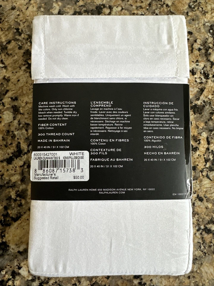 2 fronhas RALPH LAUREN DUNHAM CETIM BRANCO 300TC 100% algodão KING MSRP $50 - Imagem 2 de 3