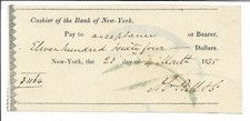 1834 CAJERO DEL BANCO DE NUEVA YORK CHEQUE