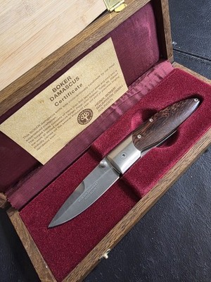 Boker Damast 300 Lagen Damascus Lockback Folding Knife in Wood Case New 