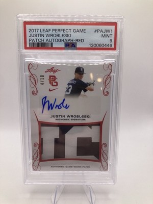 2017 Leaf Perfect Game - Patch Auto Red Justin Wrobleski RC 4/10 PSA 9