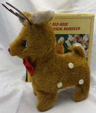 Vintage Emson Santa's Red Nose Musical Reindeer Plush Toy Plays Doesn't Walk