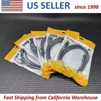 5X HDMI Gold Plated 4K Cable 6.6 ft 2m Braided Cord 3D High Speed UHD HD TV NEW