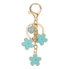 Initial Keychain Flower Charm Letter-H Key Chain Cute Floral Charm Blue