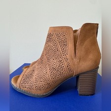 Brown Suede Peep-Toe Ankle Boots