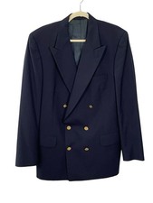VINTAGE Burberry Blazer Men's 44R Dark Navy Blue 100 Wool Jacket EUC