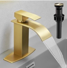Hoimpro Brushed Gold Waterfall Spout Single Hole Bathroom Faucet