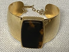Napier Faux Tortoise Shell Cuff Bracelet Gold Tone Modernist 1980s Vintage
