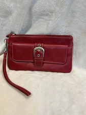 Ili New York Genuine Leather Wristlet Clutch Wallet Bag Red Leather