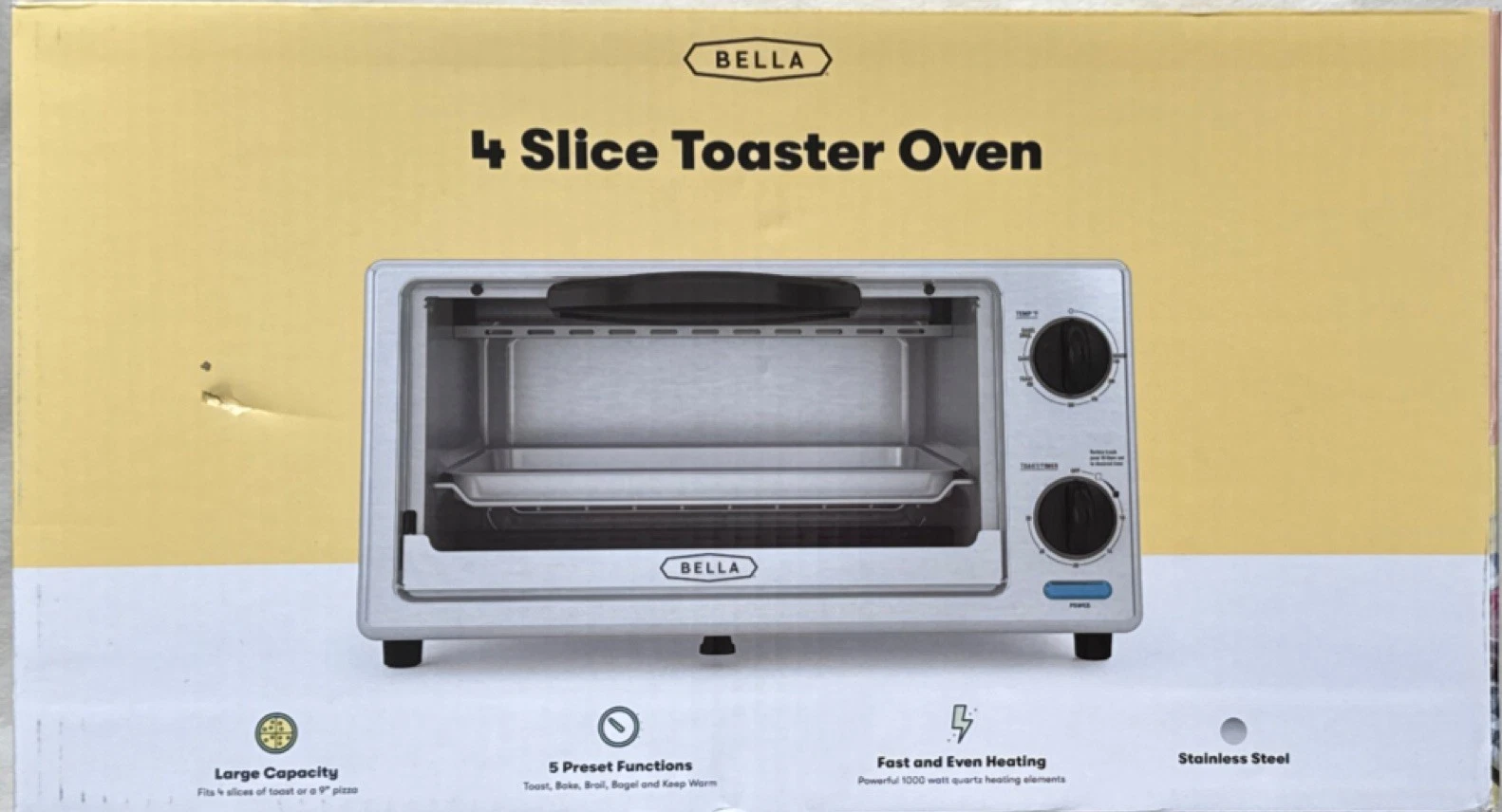 NEW Bella 4 Slice Toaster Oven LO100801 Stainless Steel Quartz Heat Glass Door
Opens in a new window