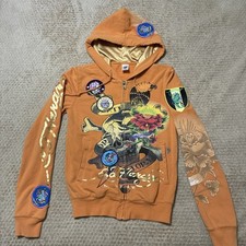 ED HARDY by Christian Audigier RHINESTONE PATCHES EMBELLISH ZIP HOODIE X Small