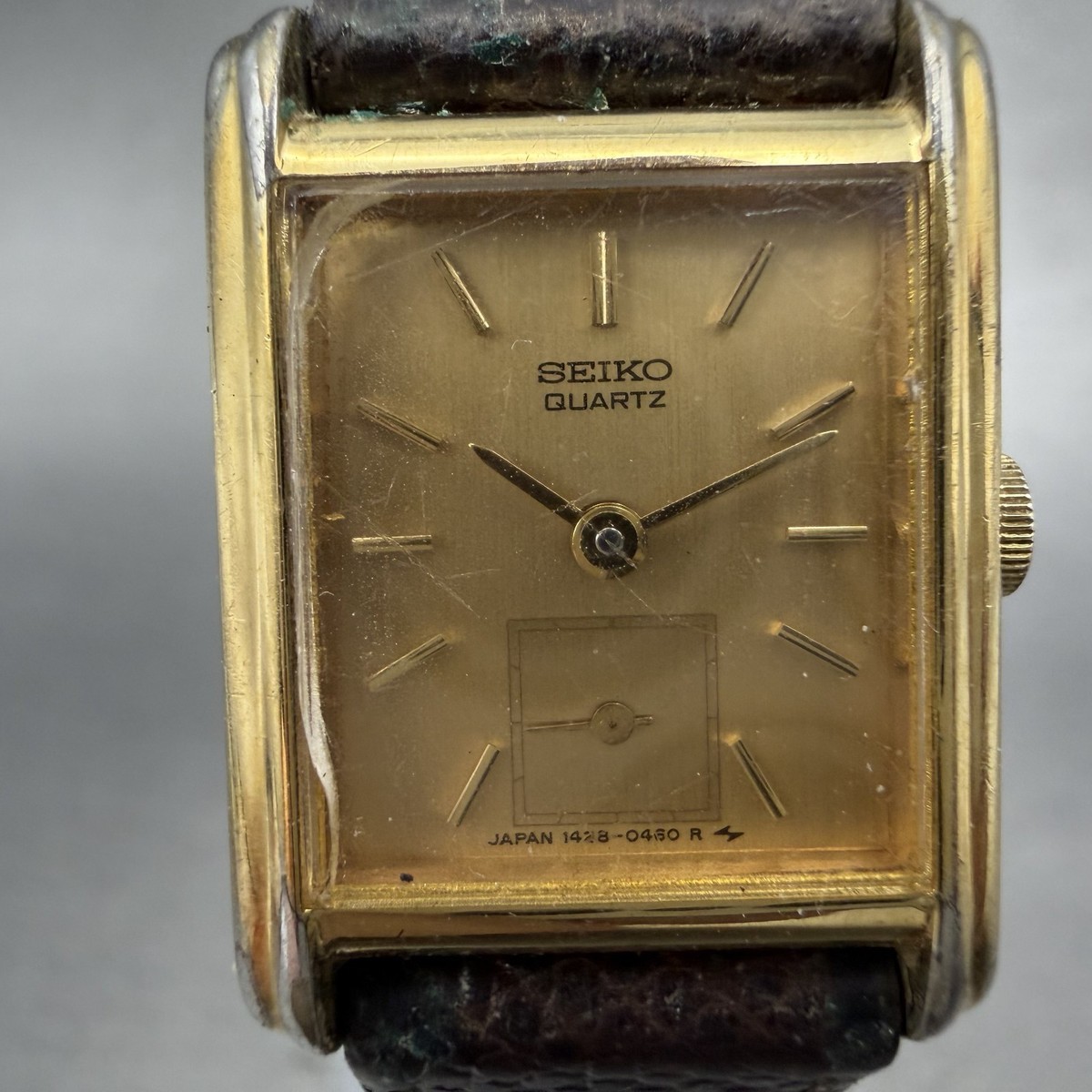 Seiko Tank Watch Women 18mm Gold Dial Gold Tone Small Seconds 1428