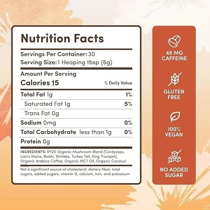 RYZE Mushroom Coffee w/MCT Oil: Premium Blend, Rich Flavor & Added Nutrition