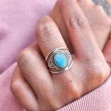 Genuine Larimar Ring 925 Sterling Silver Statement Ring Hand Made Ships From USA