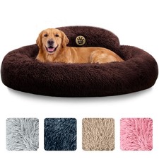 PetJett 36in Calming Donut Dog Bed, Large Washable Faux Fur, Fits 80 lb