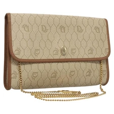 Christian Dior Honeycomb Canvas Chain Shoulder Bag PVC Beige Gold Auth BA1990