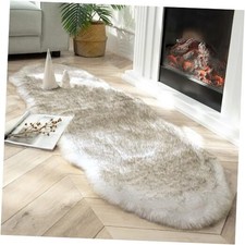 Ultra Soft Faux Fox Fur Rug Fluffy Area Rug, Carpets 2 x 6 ft White Brown