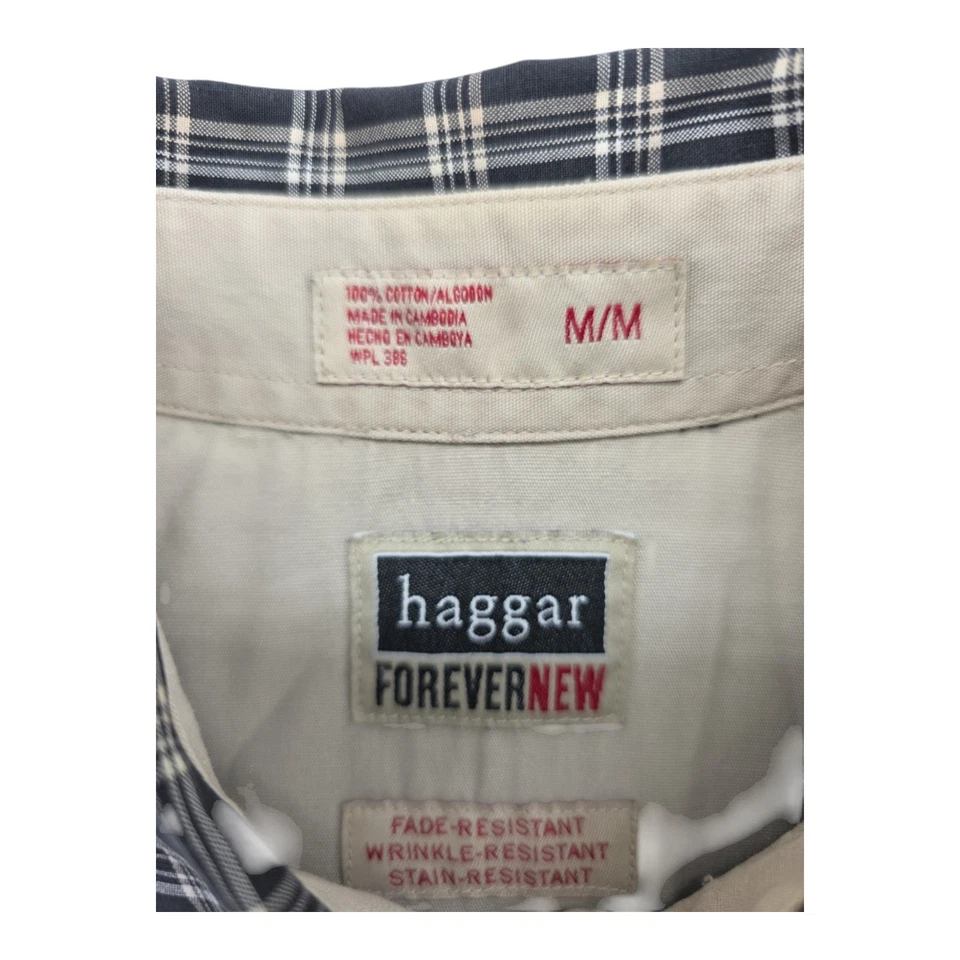 Haggar Forever New Black White Plaid Button Down Long Sleeves Shirt Men’s Size M - Image 3 of 4