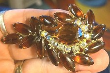 Vintage Juliana Brooch Pin  Topaz AB Rhinestones 3 Inches