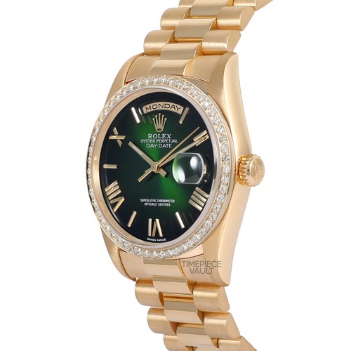 Rolex Day-Date 18238 President oro 18 carati 36 mm quadrante verde ombra romano lunetta diamantata - Foto 3 di 9