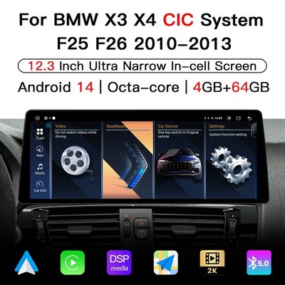 Ultra Narrow 12.3 Inch Android Radio 64G for BMW X3 X4 F25 2010-2013 CIC Carplay