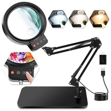 10X 30X Large Magnifying Glass with Light and Stand, 5-inch Lighted Black