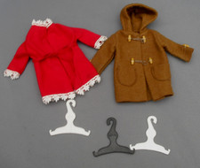 Official Sindy outfits x 2 - brown felt duffel coat and red dressing gown