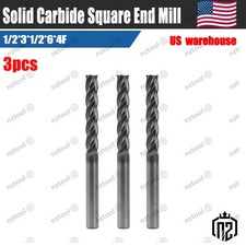 3 Pcs 1/2" x 3" x 6" Solid Carbide Long End Mill 4 Flute - AlTiN Coated CNC Bit