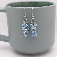 Handmade Chainmaille Earrings - Shaggy Loops - Blue - French Hook