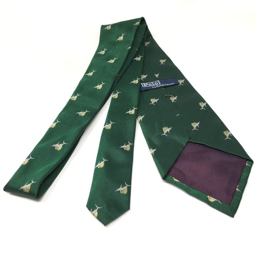 Polo Ralph Lauren Wide Tie Green Sailfish Silk Handmade USA Necktie Fishing - Picture 2 of 7