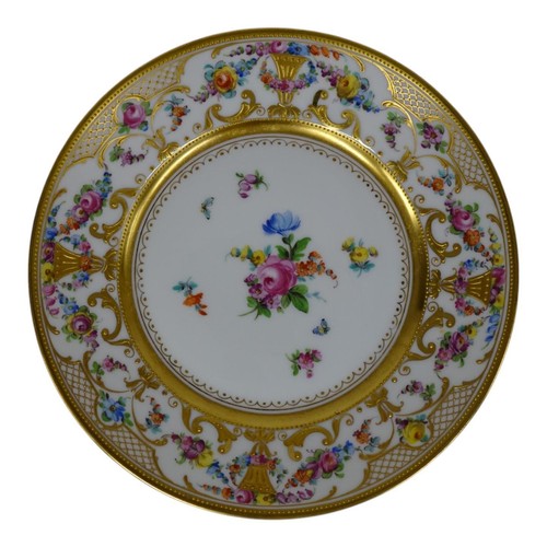 Ambrosius Lamm Dresden Sachsen 8" Salatteller floral mit erhabenem Gold 30er Jahre SH14