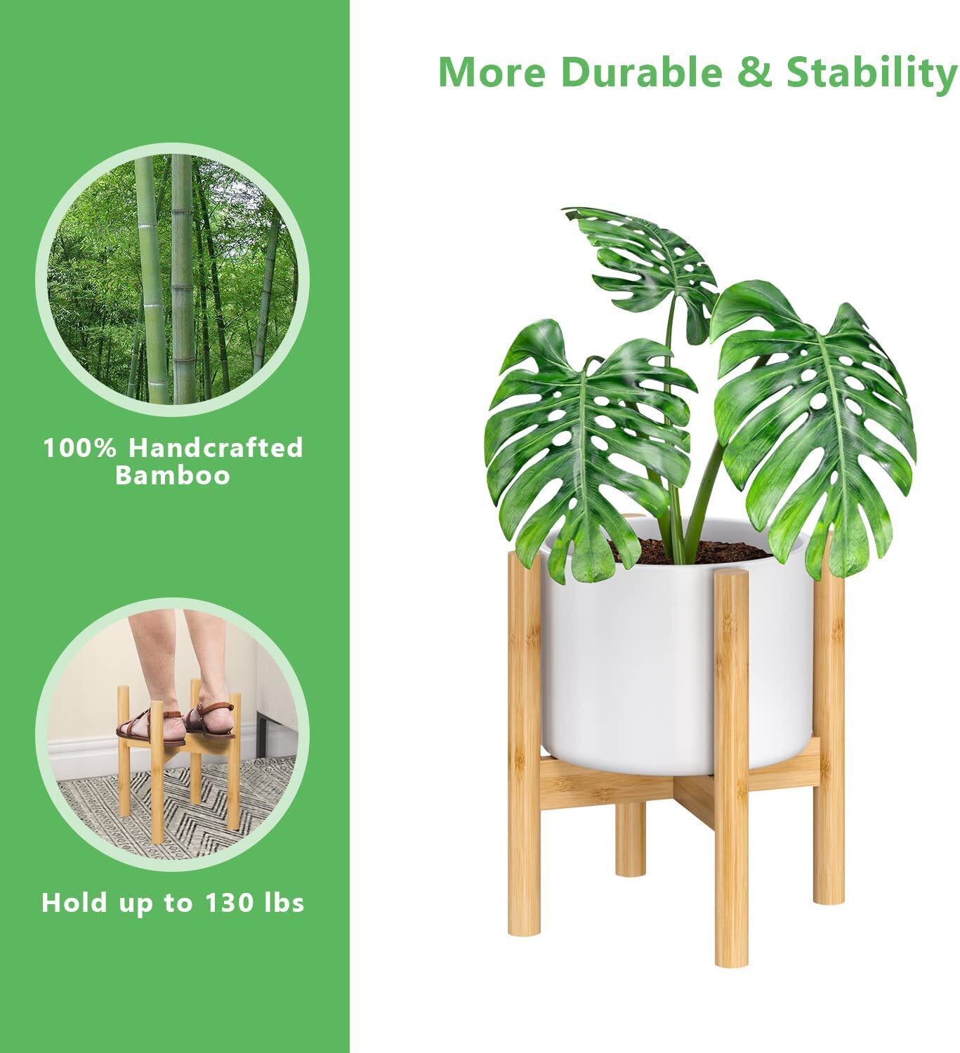 8 Inch Bamboo Plant Stand Indoor Plant Holder Mid Century Modern