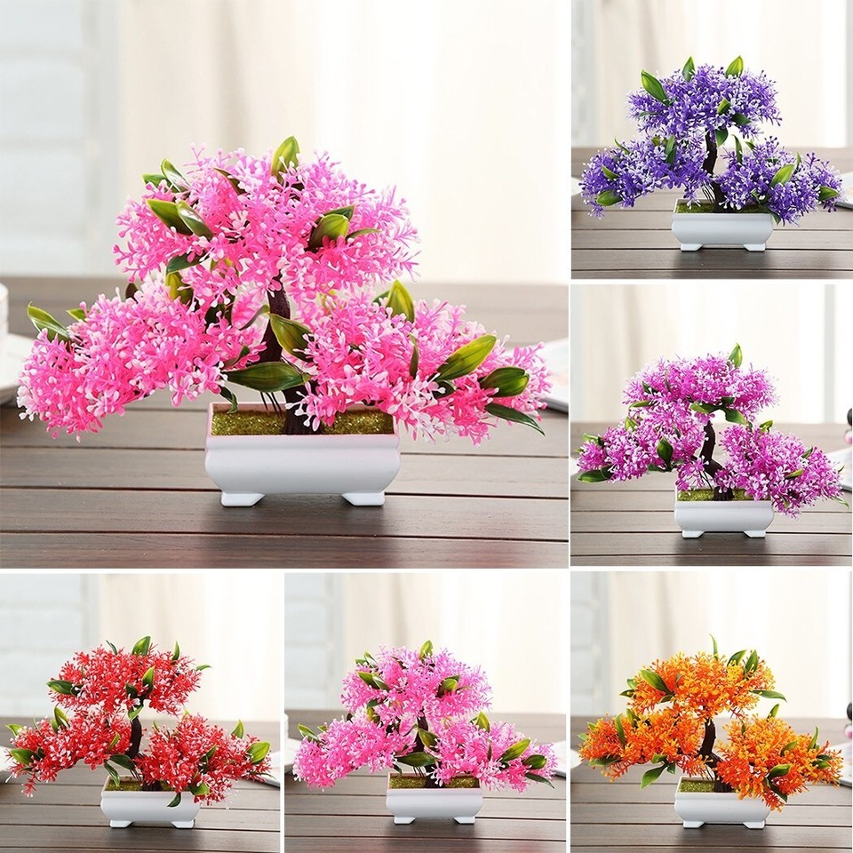 Artificial Bonsai Pine Tree in Fuchsia Pot for Home and Office