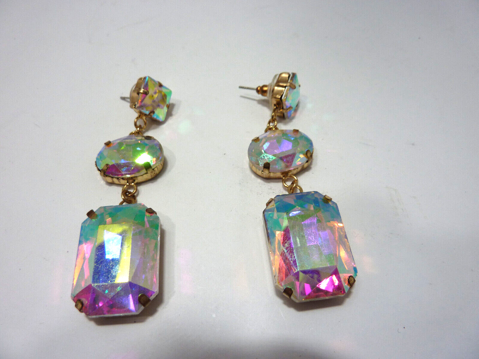 VINTAGE  Iridescent Rectangle Dangle Drop Pierced… - image 4