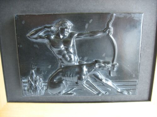 Vtg Hickok Art Deco Bakelite Trinket Box Cover FRAMED ART Archer Greyhound - Picture 2 of 6