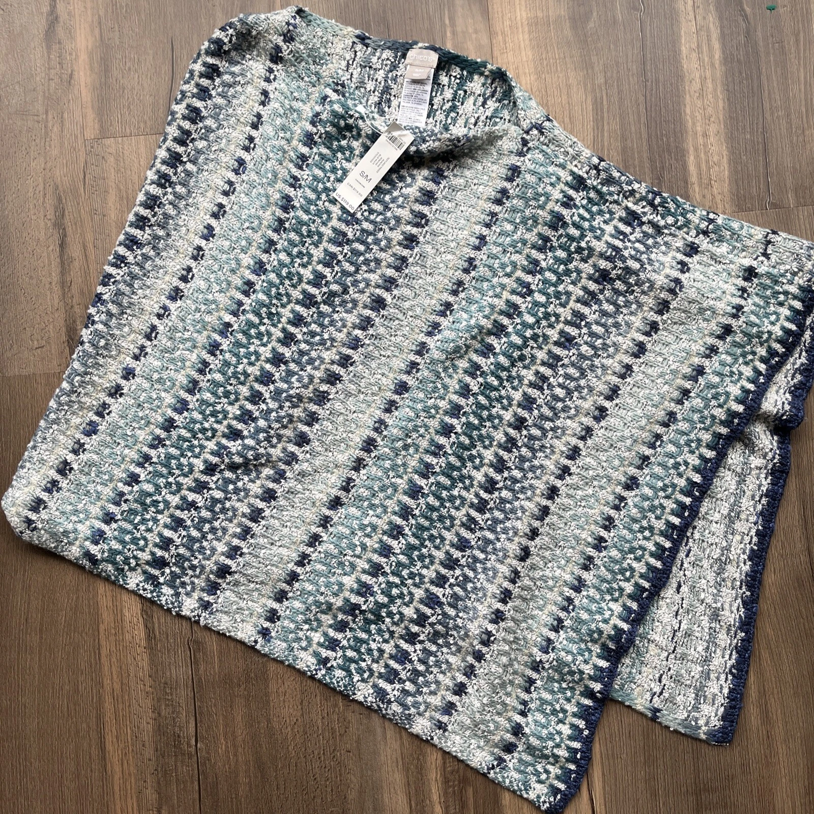 Chico's Women’s Textured Plush Knit Poncho Small/Medium Blue New With Tags