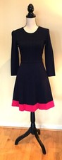 Eliza J NWT Long Sleeved Navy Blue Knit Dress, Pink Border at Hem, Size 2